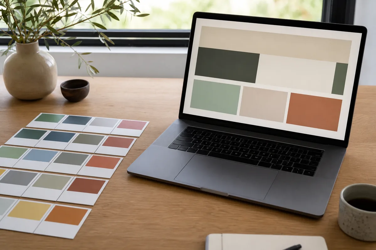 Comparaison d’une palette imprimée avec une maquette de site affichée à l’écran